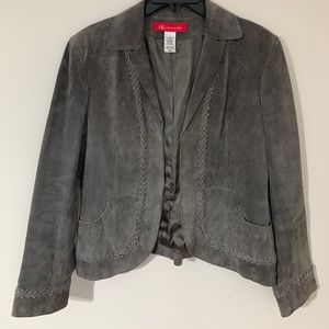 ANNE KLEIN 100% Genuine Leather Gray Jacket w/Braided Detail Womens Sz L